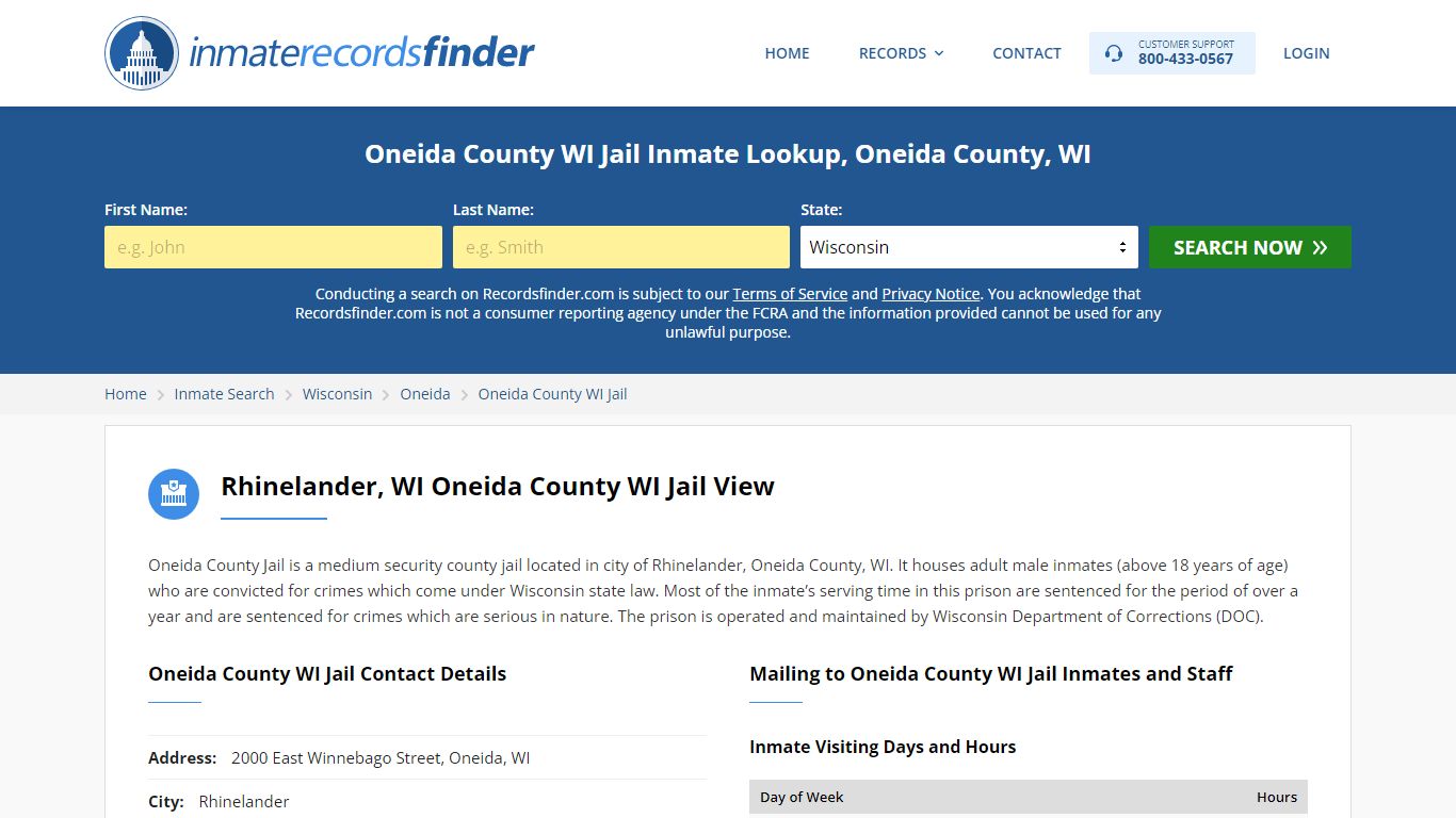 Oneida County WI Jail Inmate Lookup, Oneida County, WI - Recordsfinder.com